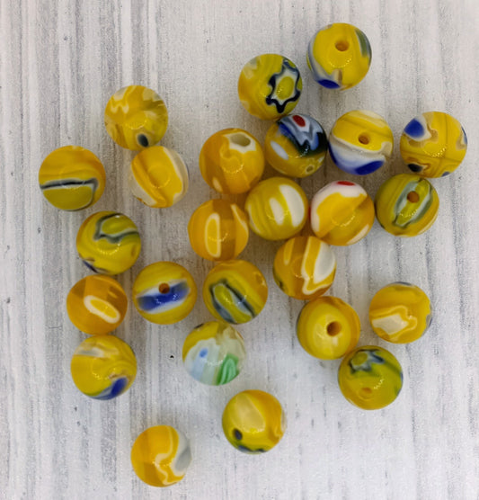 25 x 6mm round Millefiori beads in Yellow (2000s)