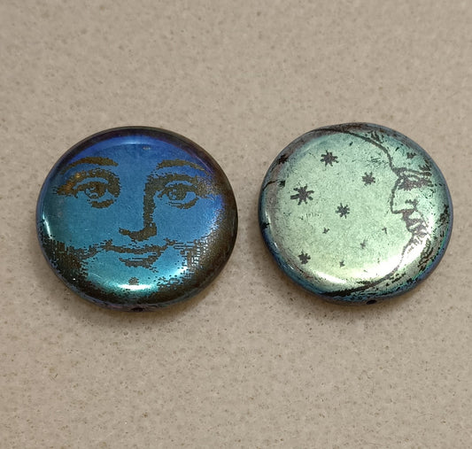 27mm bead in Crystal Picasso with laser etched Man in the Moon