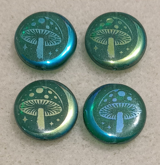 4 x 17mm discs in Green with laser etched Toadstool