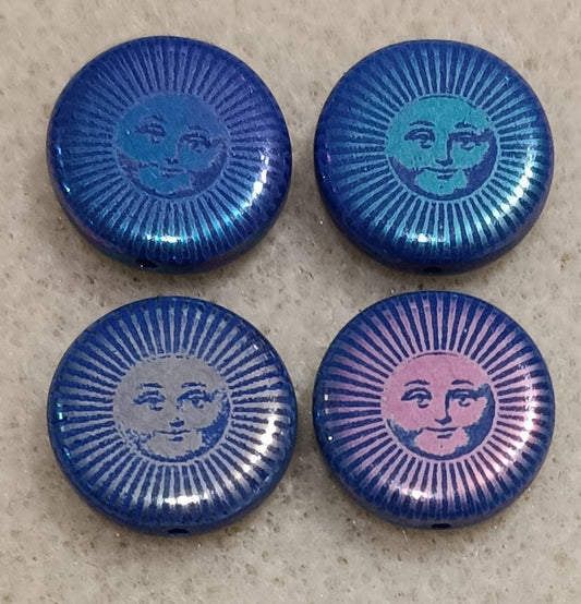 4 x 14mm disc beads in Dark Blue with laser etched Small Face