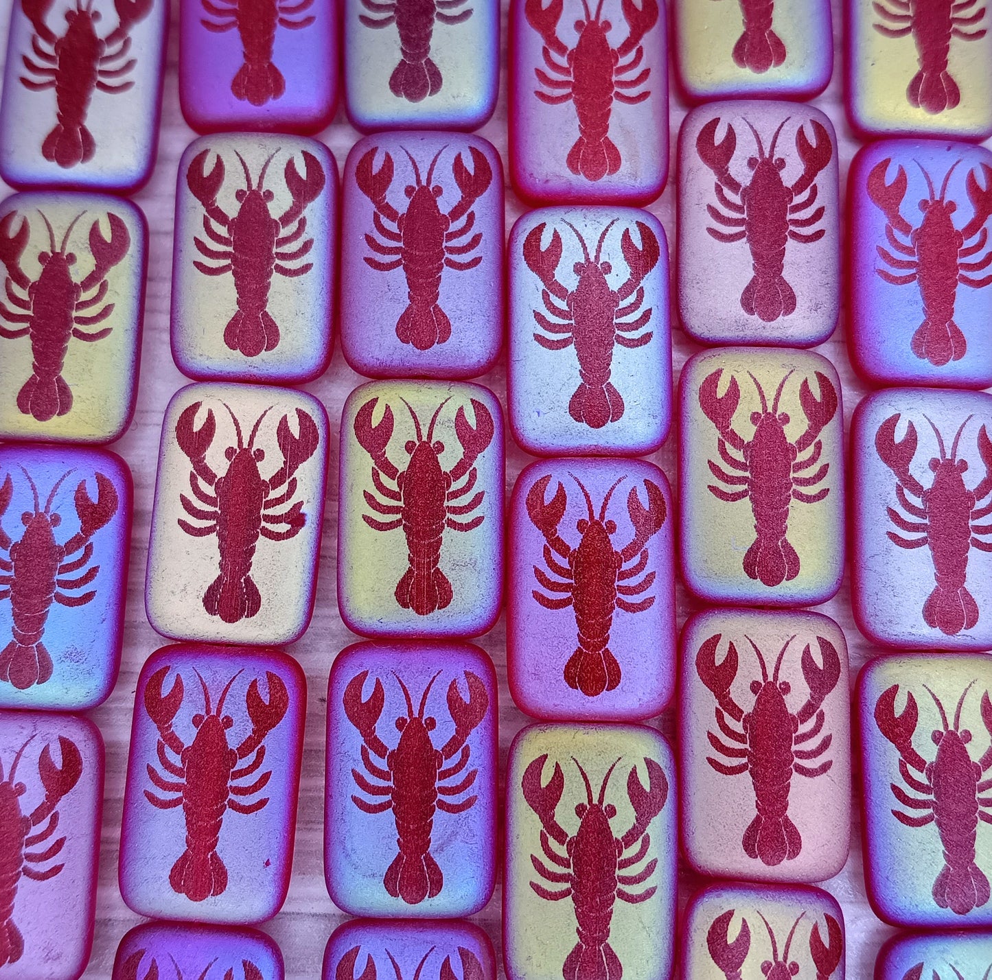6 x rectangular beads in Matt Red with laser etched lobster (18x12mm)