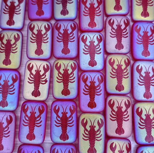 6 x rectangular beads in Matt Red with laser etched lobster (18x12mm)