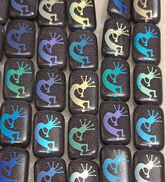 6 x Rectangular beads in Matt Black with Kokopelli (18x12mm)