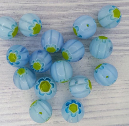 8 x 10mm round Millefiori beads in Light Blue (2000s)