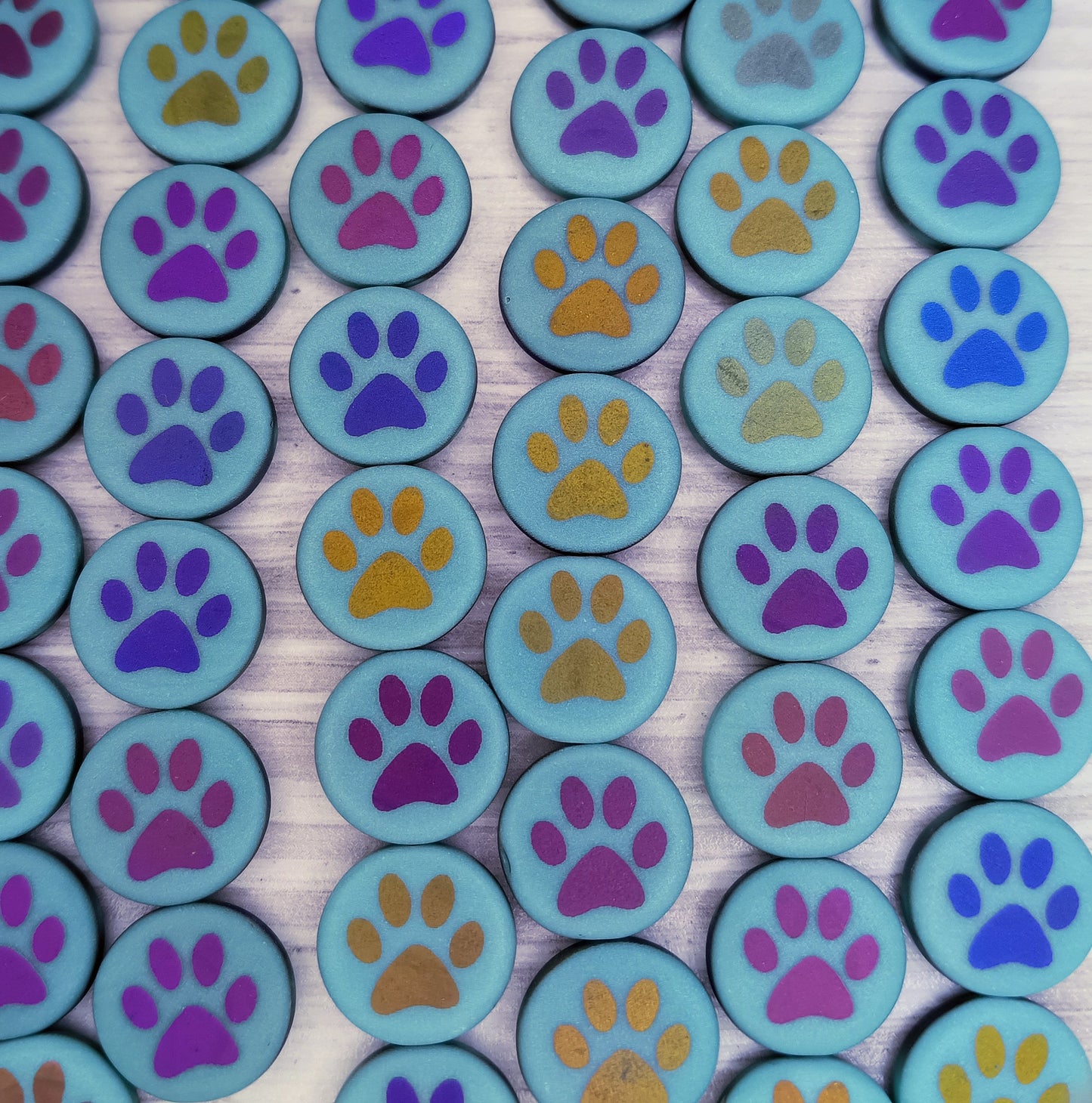 8 x 14mm disc in Matt Green Turquoise with laser etched Paw print