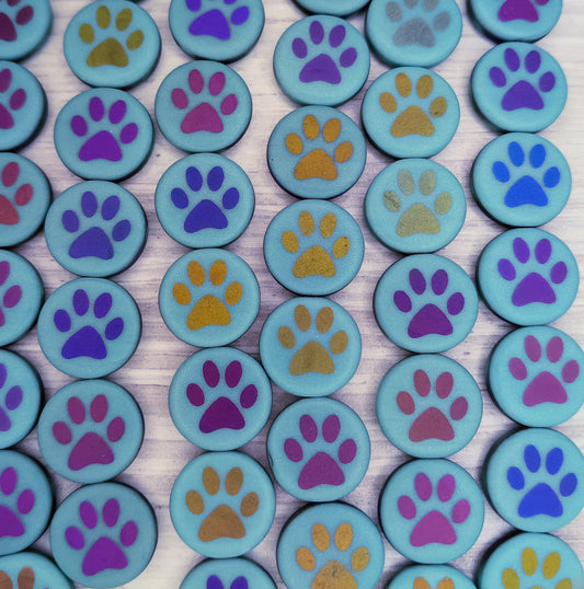 8 x 14mm disc in Matt Green Turquoise with laser etched Paw print