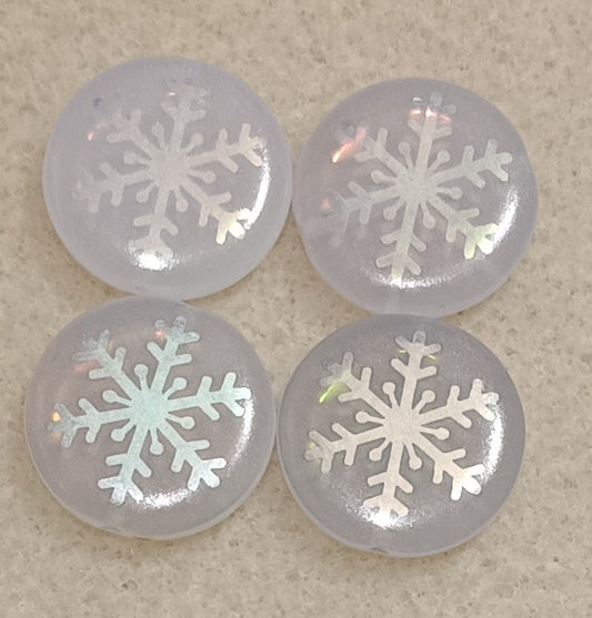 4 x 17mm disc beads in White Opal with Snowflake design