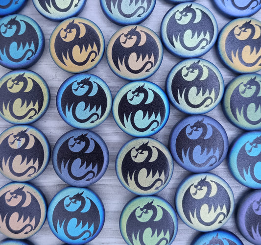 8 x 16mm disc beads in Matt Black with dragon