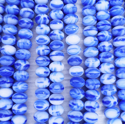 25 x faceted rondelles in Blue and White Marble (6x9mm)