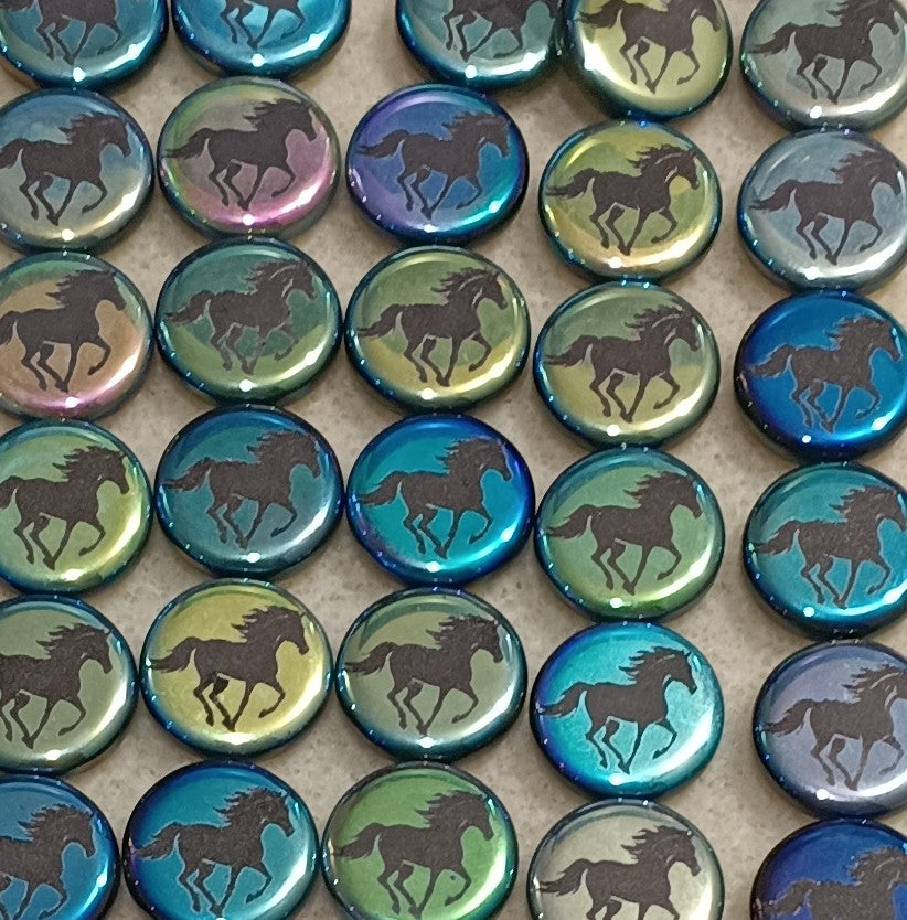 8 x 16mm disc beads in Black with horse