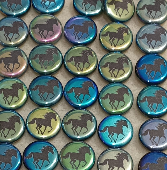 8 x 16mm disc beads in Black with horse