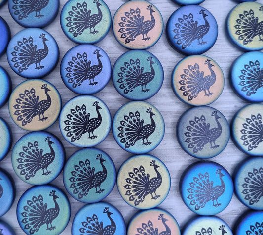 8 x 16mm disc beads in Matt Black with peacock