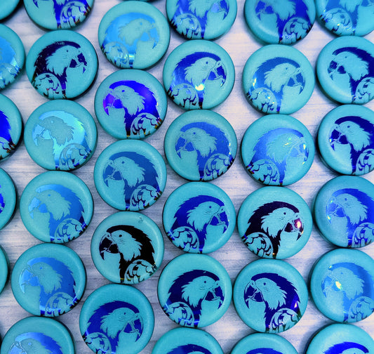 8 x 14mm disc in Green Turquoise with laser etched Parrot