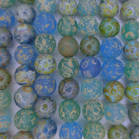 10 x 12mm round beads in Blue Mix Picasso