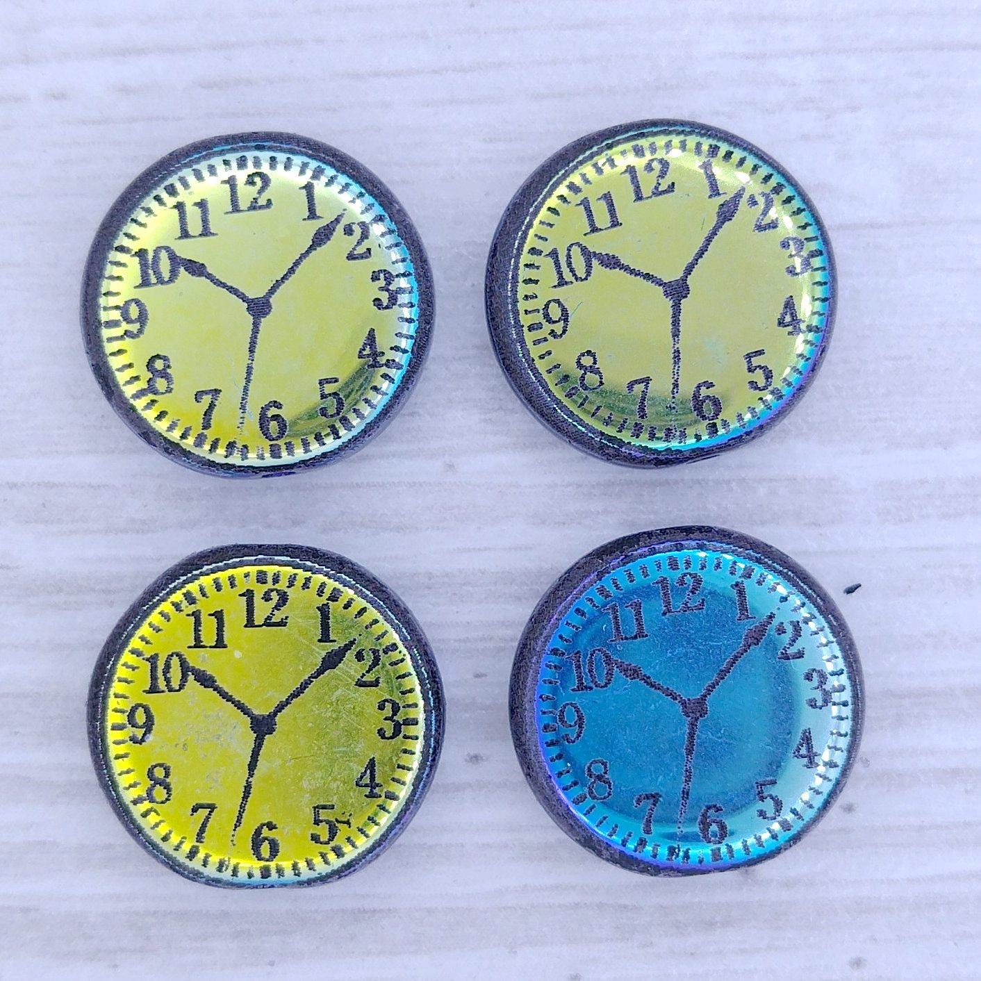 4 x 14mm disc beads in Black with laser etched Watch Face