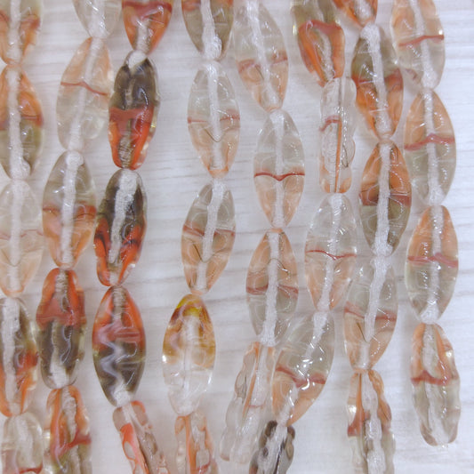 6 x Spindle beads in Crystal and Oranges mix (18x8mm)