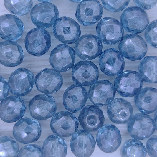 10 x 10mm faceted beads in Crystal/Baby Blue Lustre