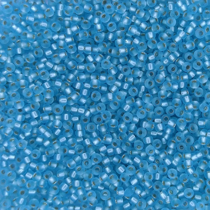 0018F - 50g Size 11/0 Miyuki seed beads in Matt Silver lined Aqua