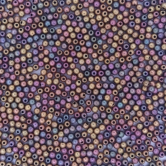100 x 2mm round beads in Matt Metallic Bronze Iris
