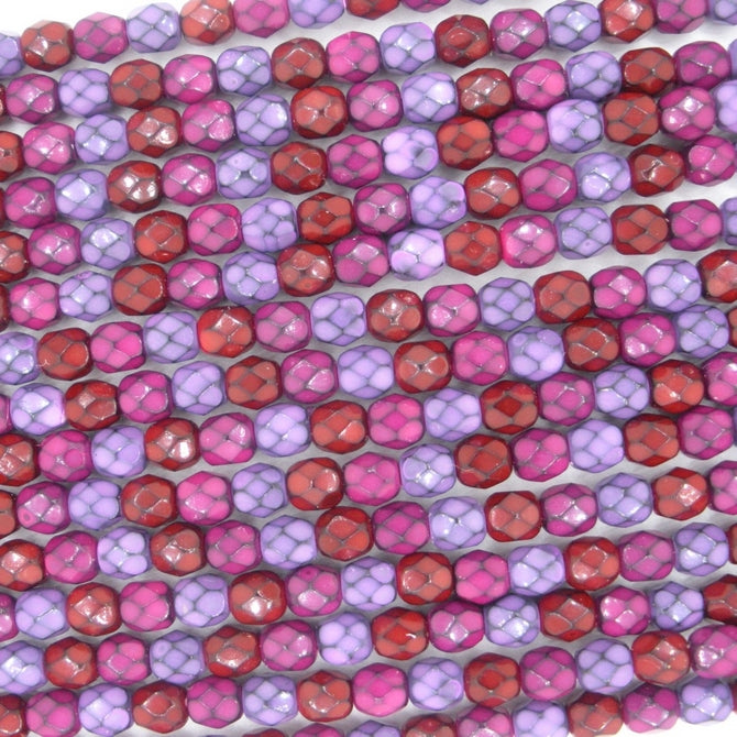 38 x 4mm snake skin beads in Berry Mix