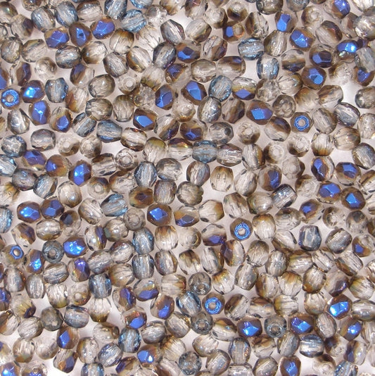 50 x 3mm faceted beads in Smoke Grey/Blue AB