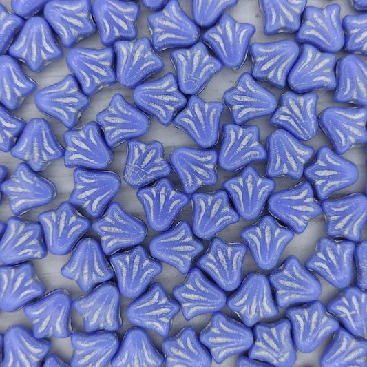 10 x 9mm Lily flowers in Opaque Blue with Silver