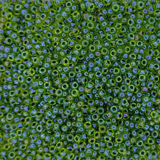 0350 - 10g Size 11/0 Miyuki seed beads in Olive lined Chartreuse Lustre