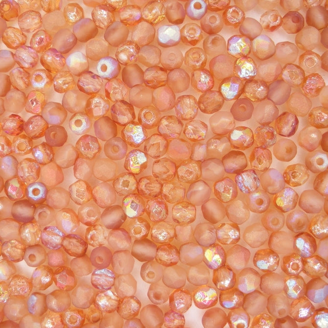 50 x 4mm faceted beads in etched Orange Rainbow