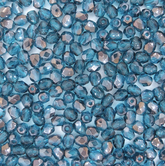 50 x 4mm faceted beads in Capri Blue/Bronze