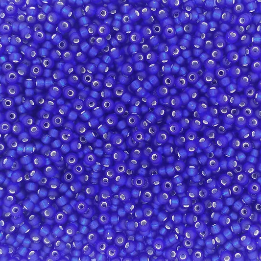 0020F - 10g Size 11/0 Miyuki seed beads in Matt Silver lined Cobalt