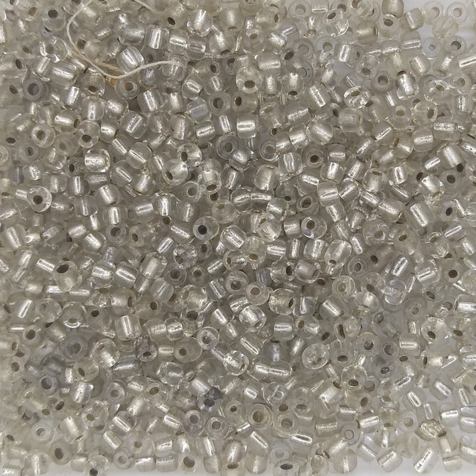 5g x 2mm seed beads in Silver lined Crystal (vintage)