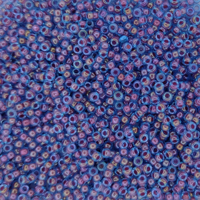 0346 - 10g Size 11/0 Miyuki seed beads in Magenta lined Aqua Lustre