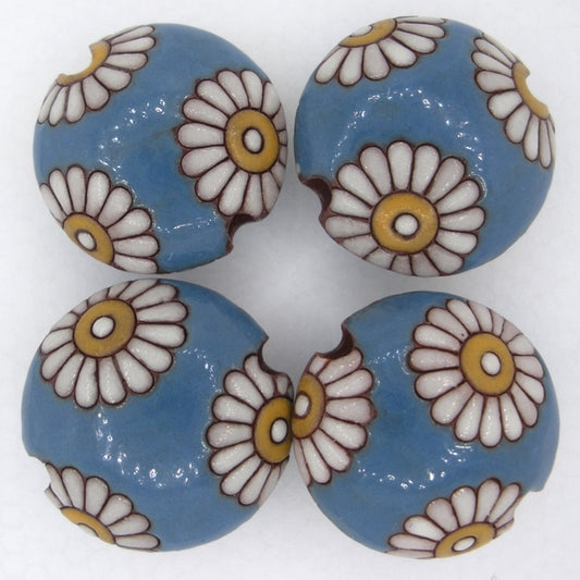 CLB-008-H-M lentil bead in Daisies on Blue from Golem Studio