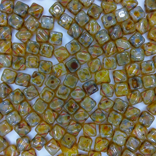 25 x 6mm Silky beads in Opal Yellow Picasso