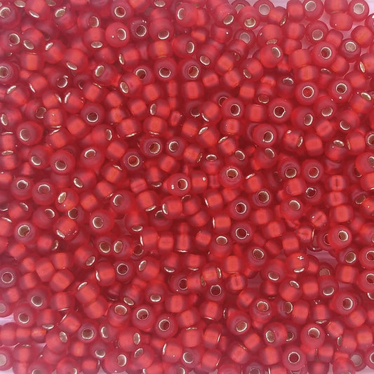 0010F - 10g Size 8/0 Miyuki seed beads in Matt Silver lined Flame Red