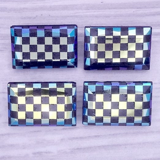 18x12mm rectangle cabochon in Black with Chessboard design