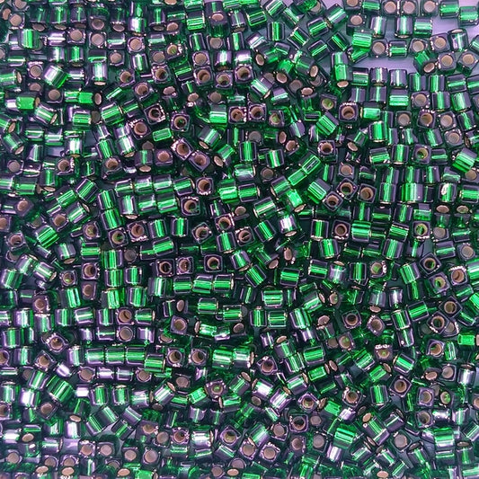 0027 - 5g x 1.8mm Miyuki cubes in Silver lined Dark Emerald