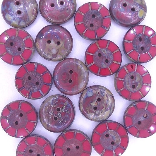 B43 - 2 x 14mm table cut buttons in Opaque Red Picasso