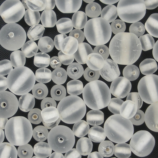 25 x 4-11mm round beads in Matt Crystal (1960s)