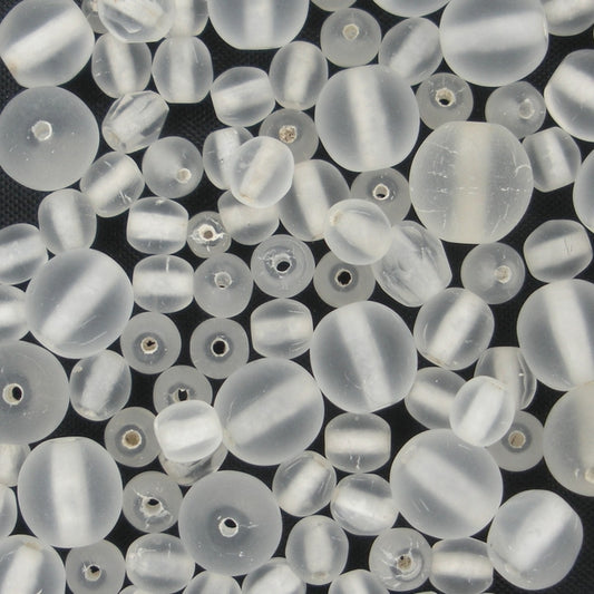 25 x 4-11mm round beads in Matt Crystal (1960s)