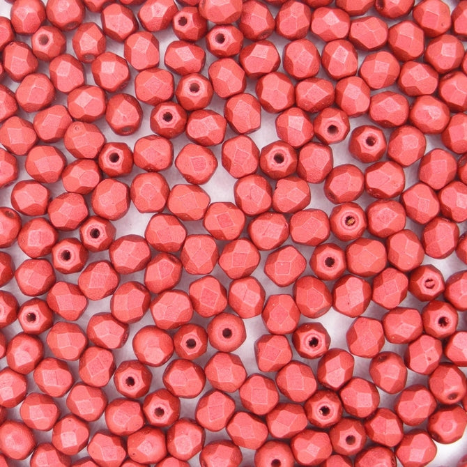 50 x 4mm faceted beads in Lava Red