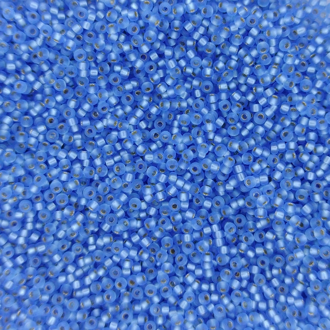 0019F - 5g Size 15/0 Miyuki seed beads in Matt Silver lined Sapphire