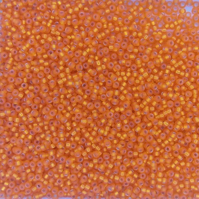 0008F - 5g Size 15/0 Miyuki seed beads in Matt Silver lined Orange