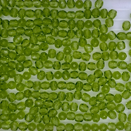 50 x 3mm faceted beads in Olive Green
