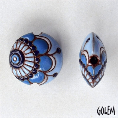 CLB-088-C-M lentil bead in Shades of Blue Paisley from Golem Studio