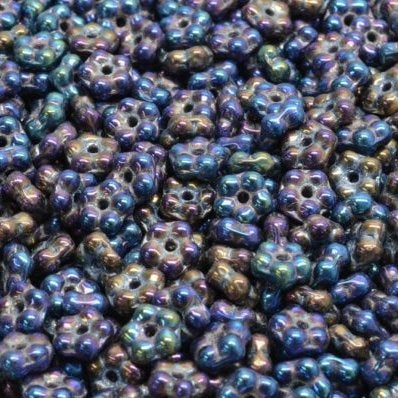 25 x 5mm Forget me Not flowers in Black Iris Rainbow