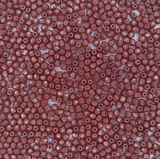 50 x 3mm faceted beads in Coral Red/Amethyst Lustre