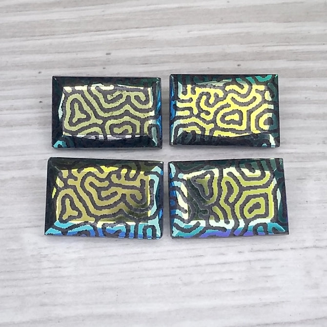 18x12mm rectangle cabochon in Black with Large Fingerprint design