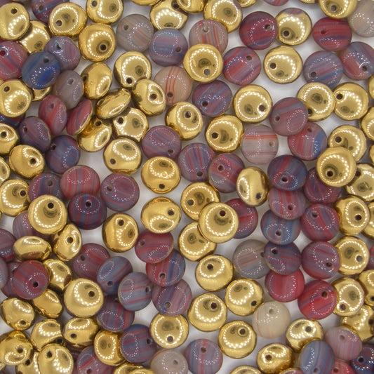 40 x 6mm lentils in Red Marble/Gold