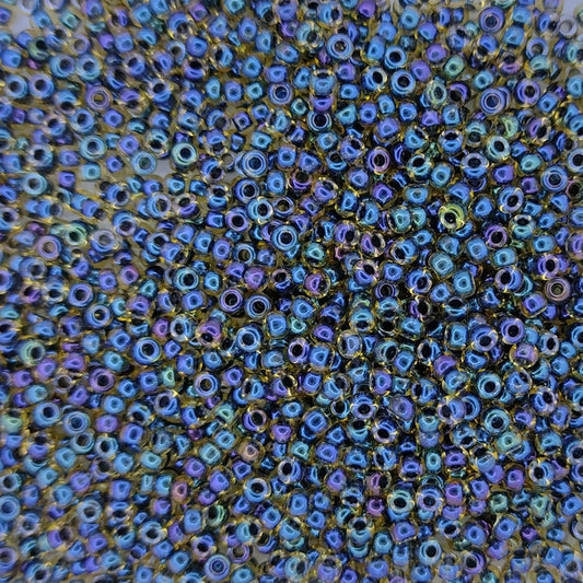 0349 - 10g Size 11/0 Miyuki seed beads in Dark Blue lined Topaz Lustre